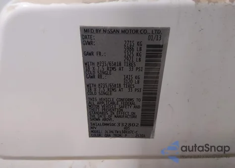 2013 Infiniti Jx35 from USA, damaged, VIN 5N1AL0MM5DC332802